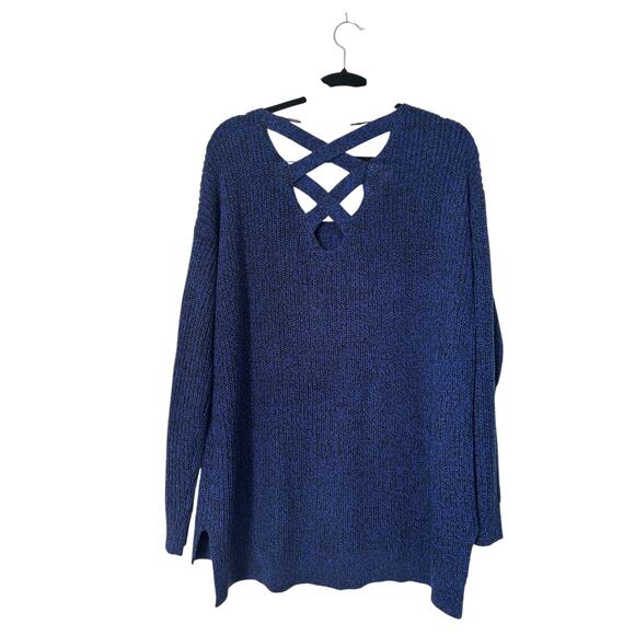 Lane Bryant Top Size 18/20 Blue Scoop Neck Strappy Back Long Sleeve Sweater - Picture 3 of 9